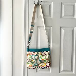 Coach Signature Multicolored Rainbow Scribble Cargo Double Pocket Crossbody Bag
